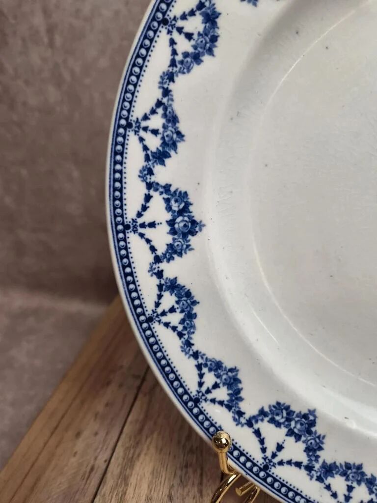 Antique English plate Crescent Ware Empire England blue garland decoration