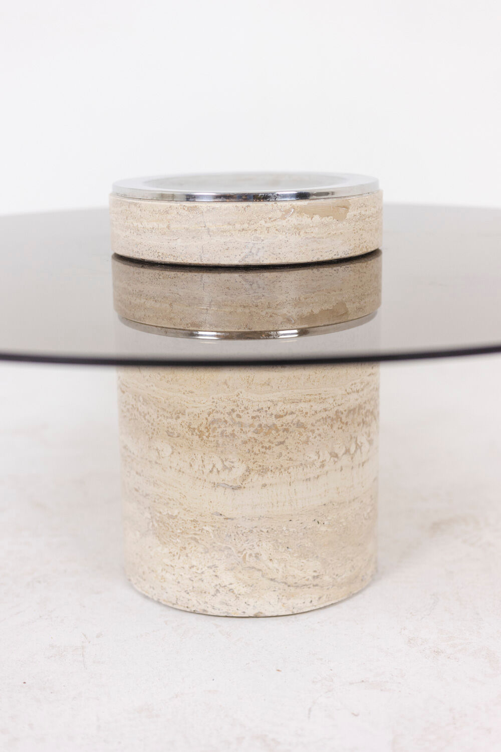 Coffee table in travertine and smoked glass, 1970s