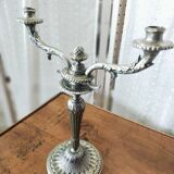 Double-branched candlestick, Louis XVI, in silver-plated metal
