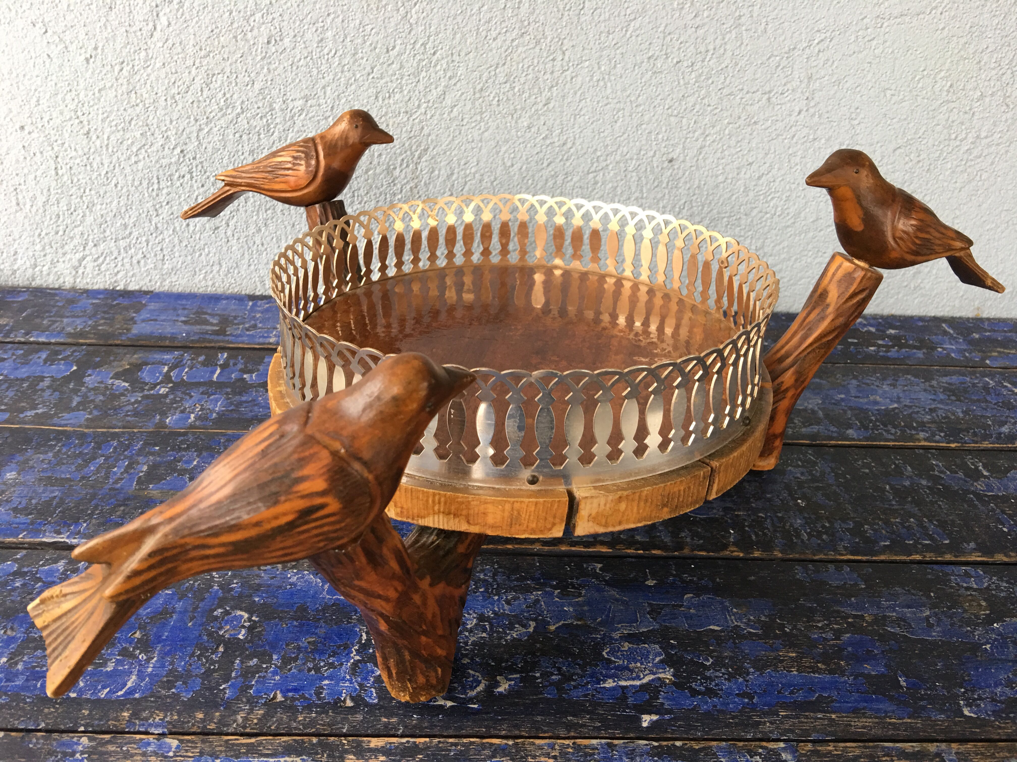 Center table cut, empty pocket, metal wood, vintage 1950