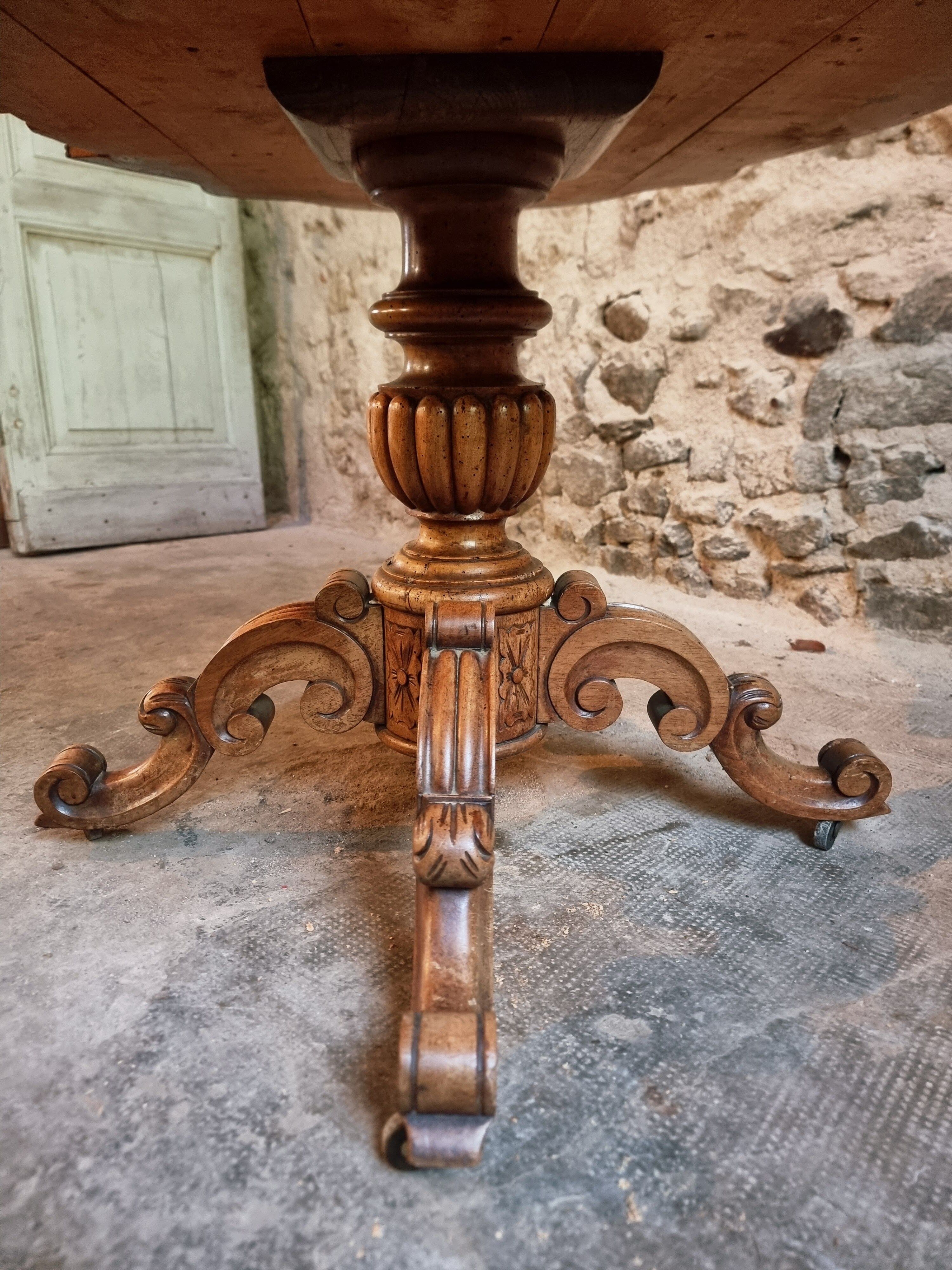 French antique walnut violin table, centre table with drawer, circa 1880–1900.