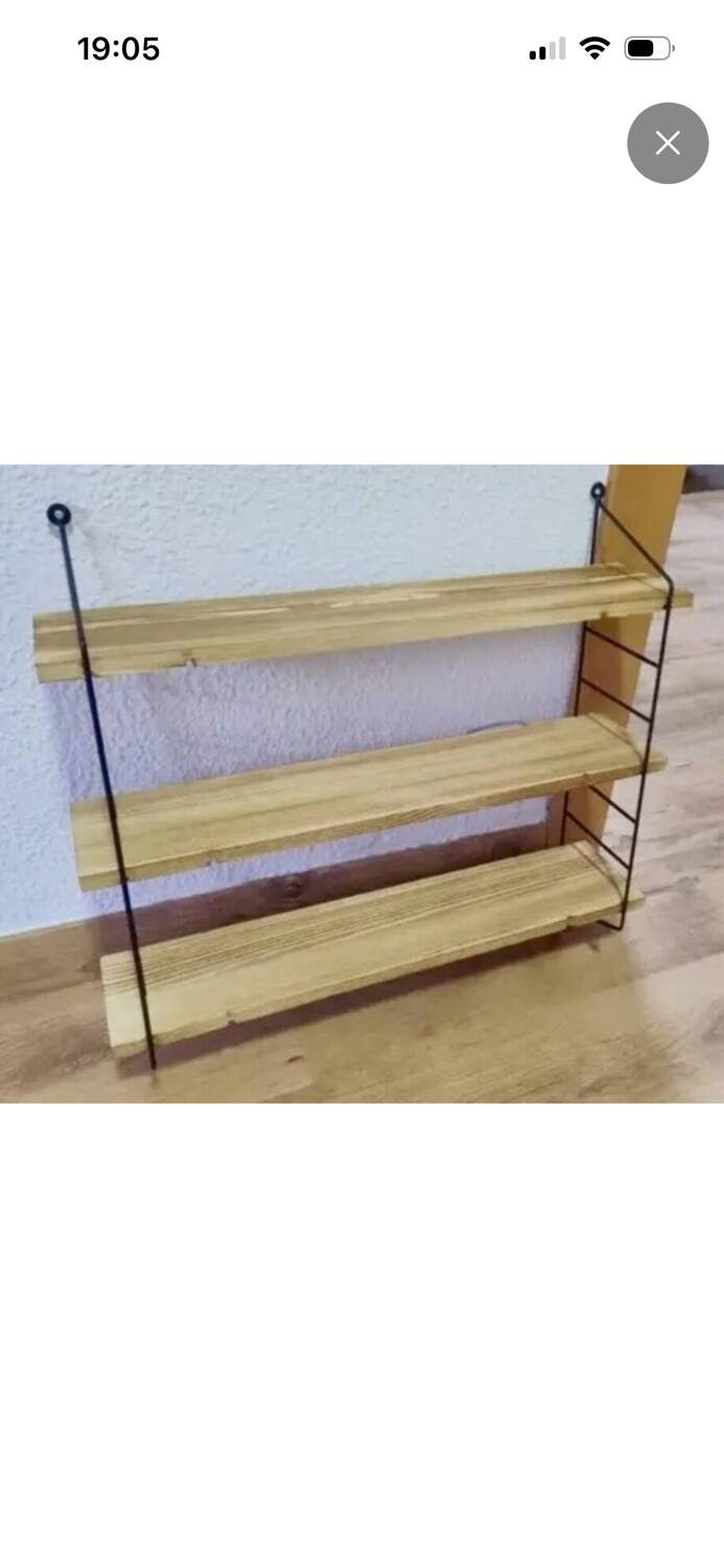Modular wire shelf string wood and metal
