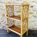 Wall shelf blond wood, bamboo, vintage rattan