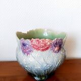 Art Nouveau flowerpot with slip peonies