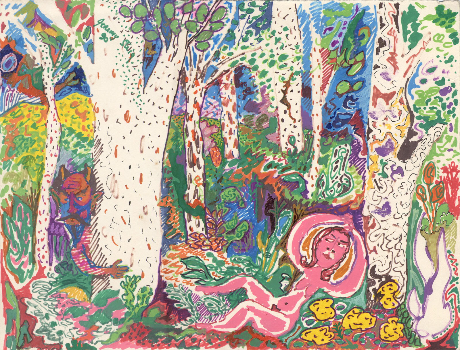 Jeremy Steig, 1990, dessin original de techniques mixtes