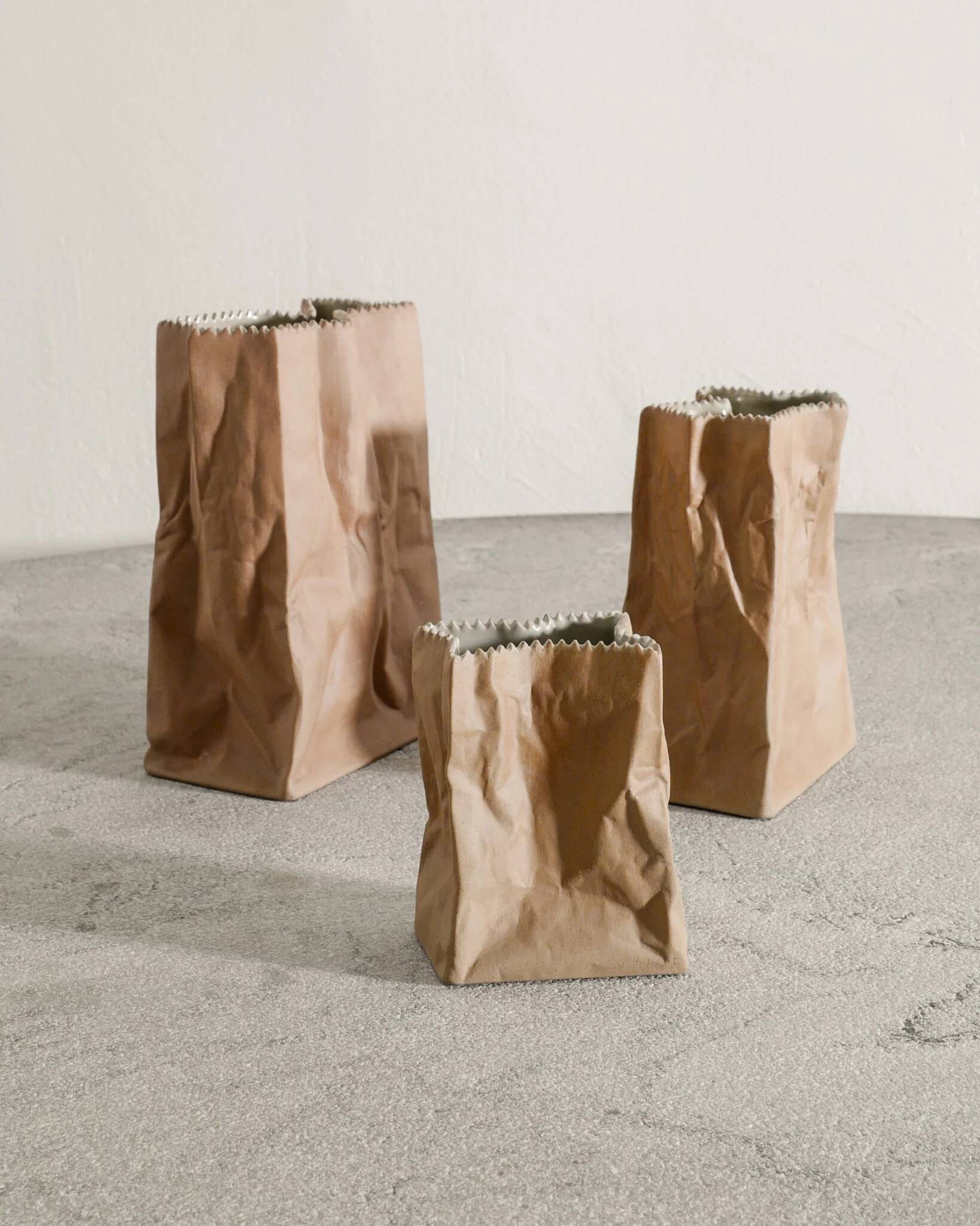 Set of Three Finnish Mid Century Tapio Wirkkala "Paper Bag" Vases, 1970s