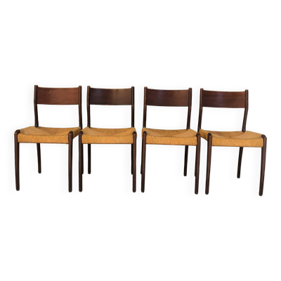 4 belles chaises scandinaves bois et paille