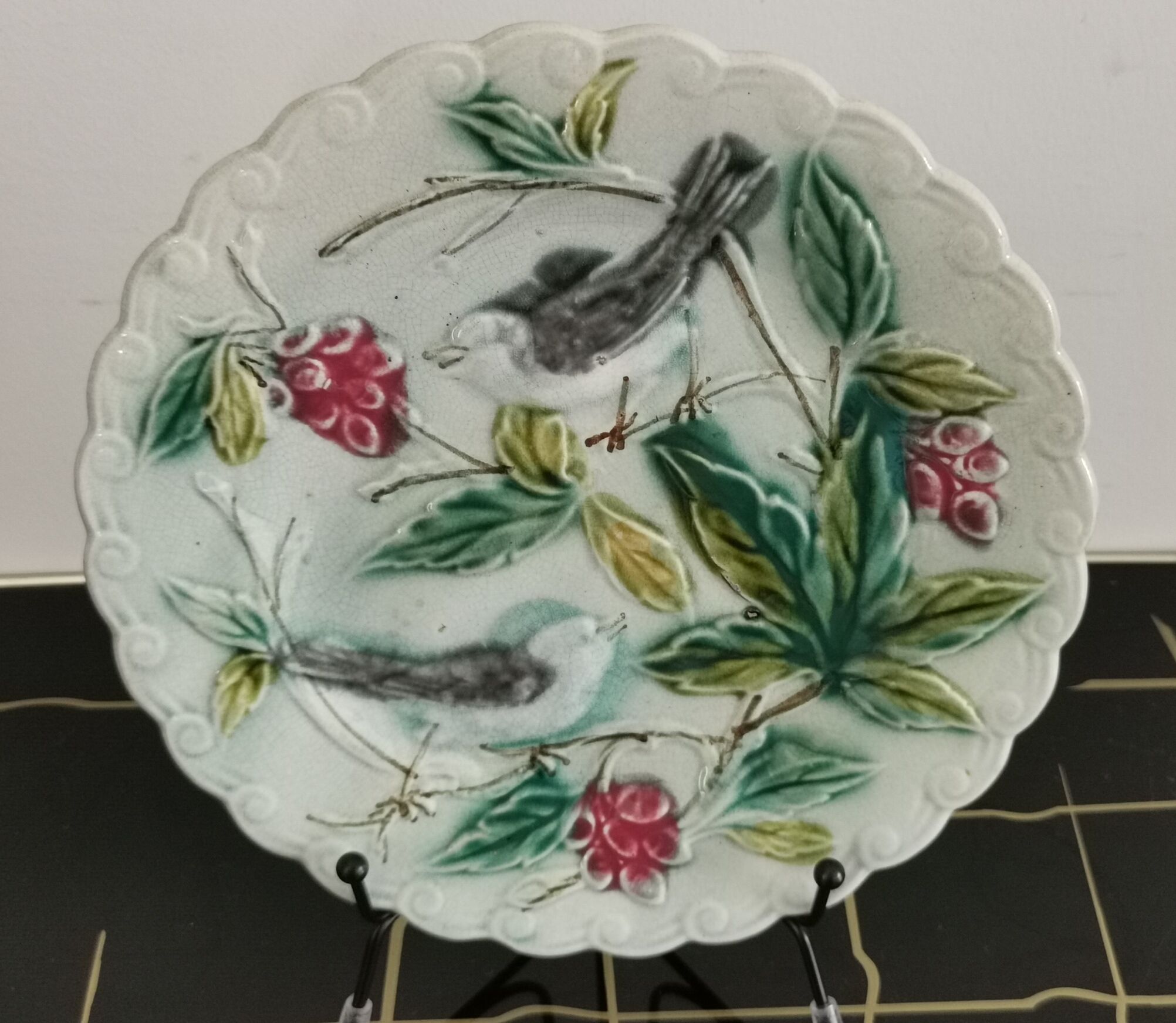 Plate in slip with birds late nineteenth