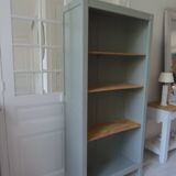 Vintage shallow bookcase re-enchanted in verdigris.
