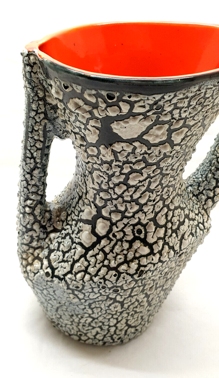 Old vase 2 handle ceramic vallauris volcanic effect interior red