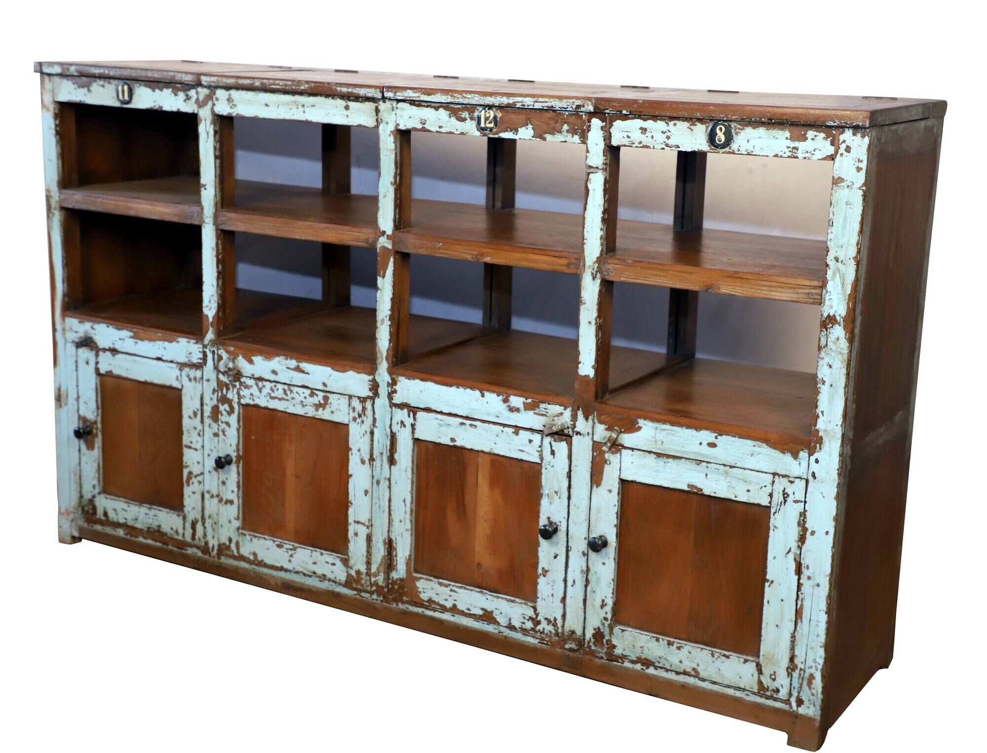 Old Burmese teak craft furniture with original blue patina