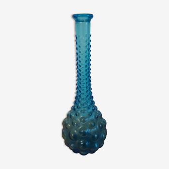 Bouteille vase bleu vintage verre moulé