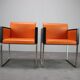 Pair of BOX 740 armchairs by Pedrali, Italy, Wenge Wood and Orange Fabric.