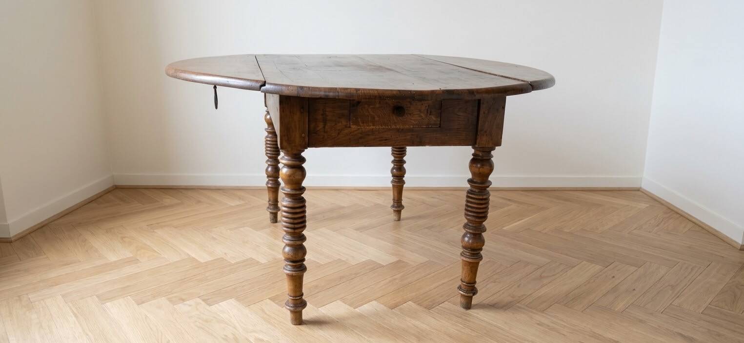 Antique solid wood drop-leaf dining table