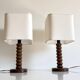 Pair of French Art Deco Wooden Table Lamps Attributed to Charles Dudouyt