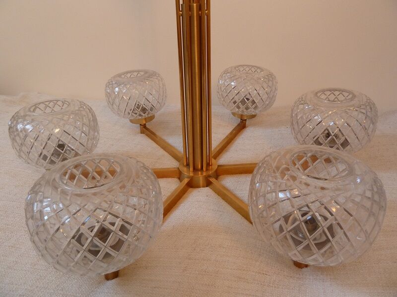 Lustre 6 branches laiton et verre