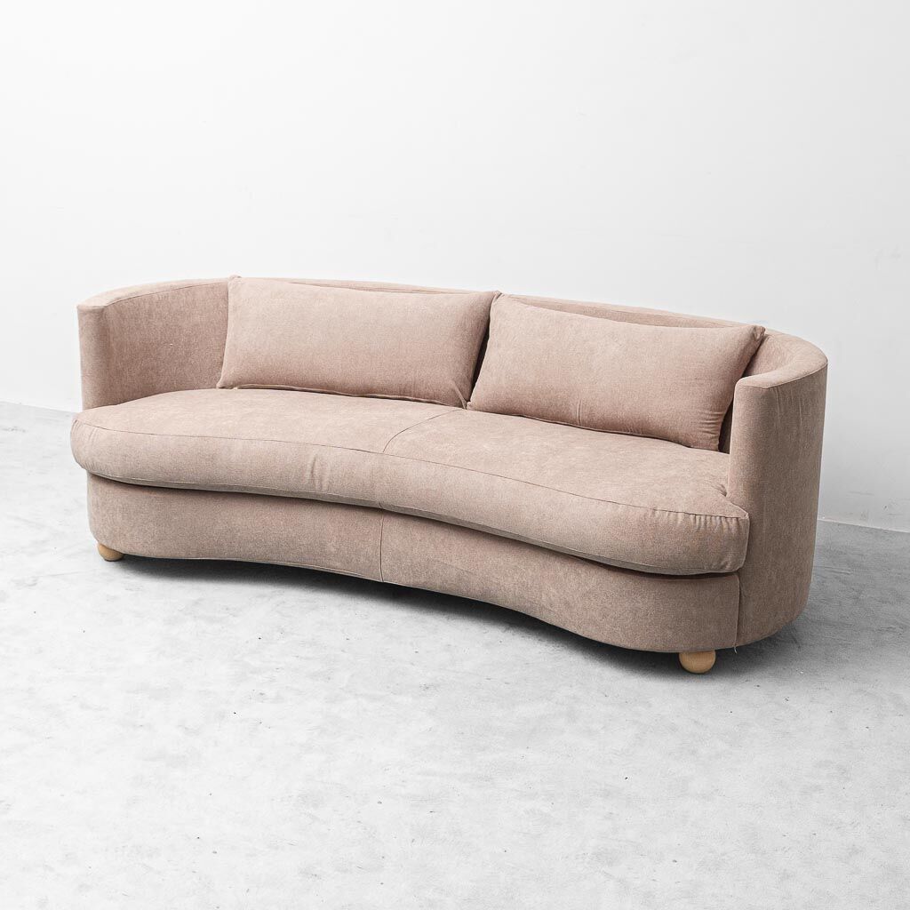 Vintage curved sofa in brown fabric – Italian design from the 1970s modernism