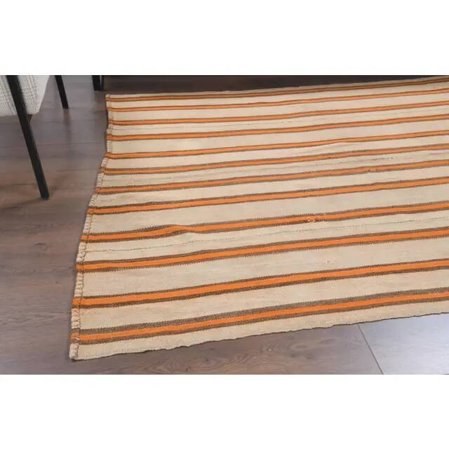 Vintage Turkish Hand-Knotted Wool Cotton Beige Kilim Area Rug 140x184