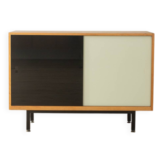 Classic chest of drawers from the 1950s, walnut veneer, glass sliding doors