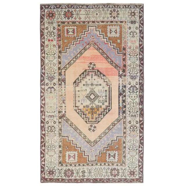 Vintage Turkish Oushak handmade wool cotton orange area rug 106x188