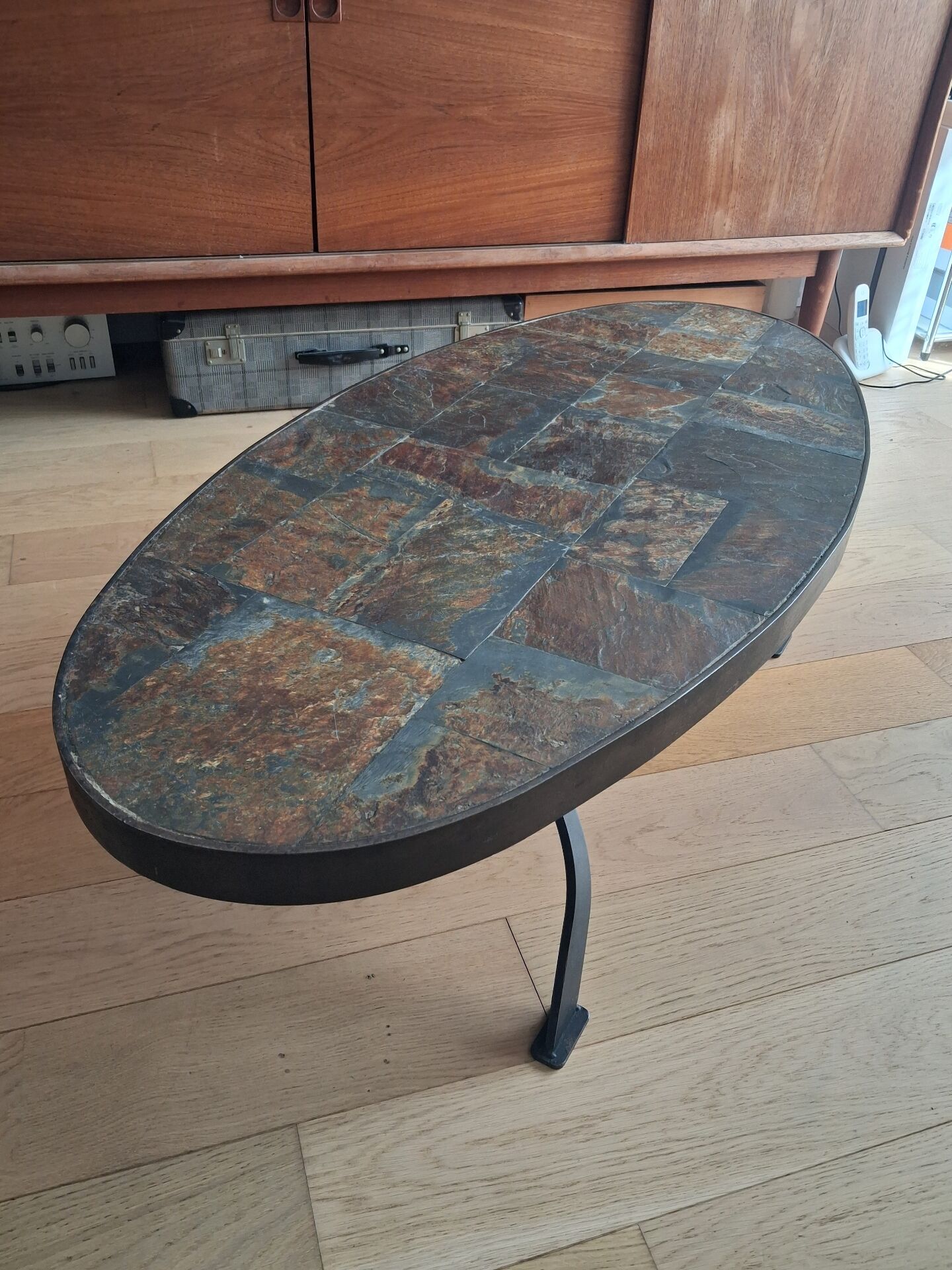 Vintage coffee table in stone and metal