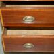Antique Sheraton style commode by F. Thomas in hardwood and satinwood.