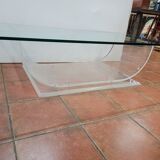 Table basse en plexiglas dessus verre des années 70, 140×70cms