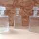 Set of 3 molded glass whiskey liqueur carafes + vintage stoppers