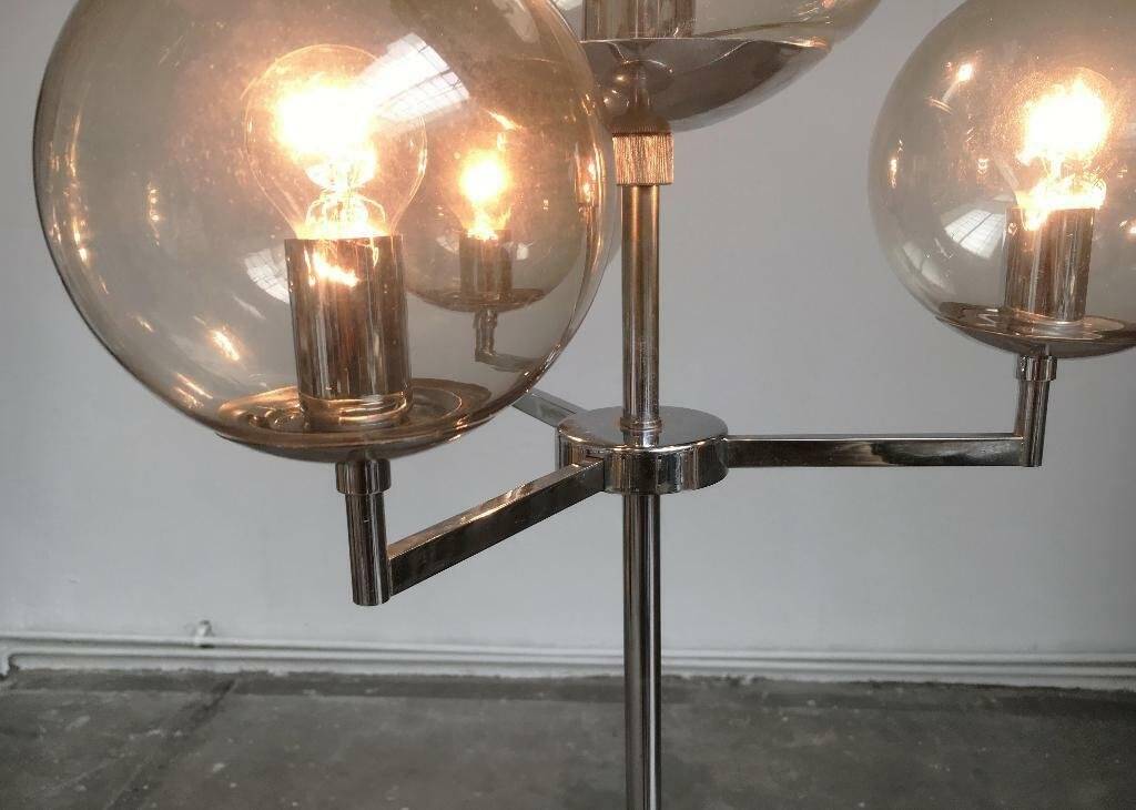 Chrome and glass floor lamp in mid-century German space style by Hustadt Leuchten, 1960s.