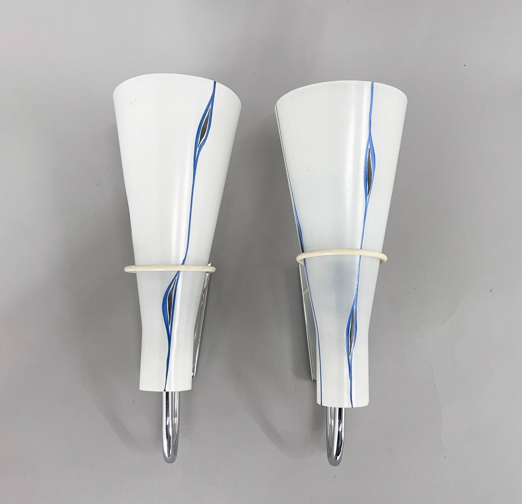 Pair of 1960s Chrome & Glass Wall Lamps by Zukov, 2 Pairs Available