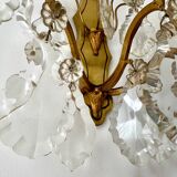 Pair of bronze wall lights and crystal pendants
