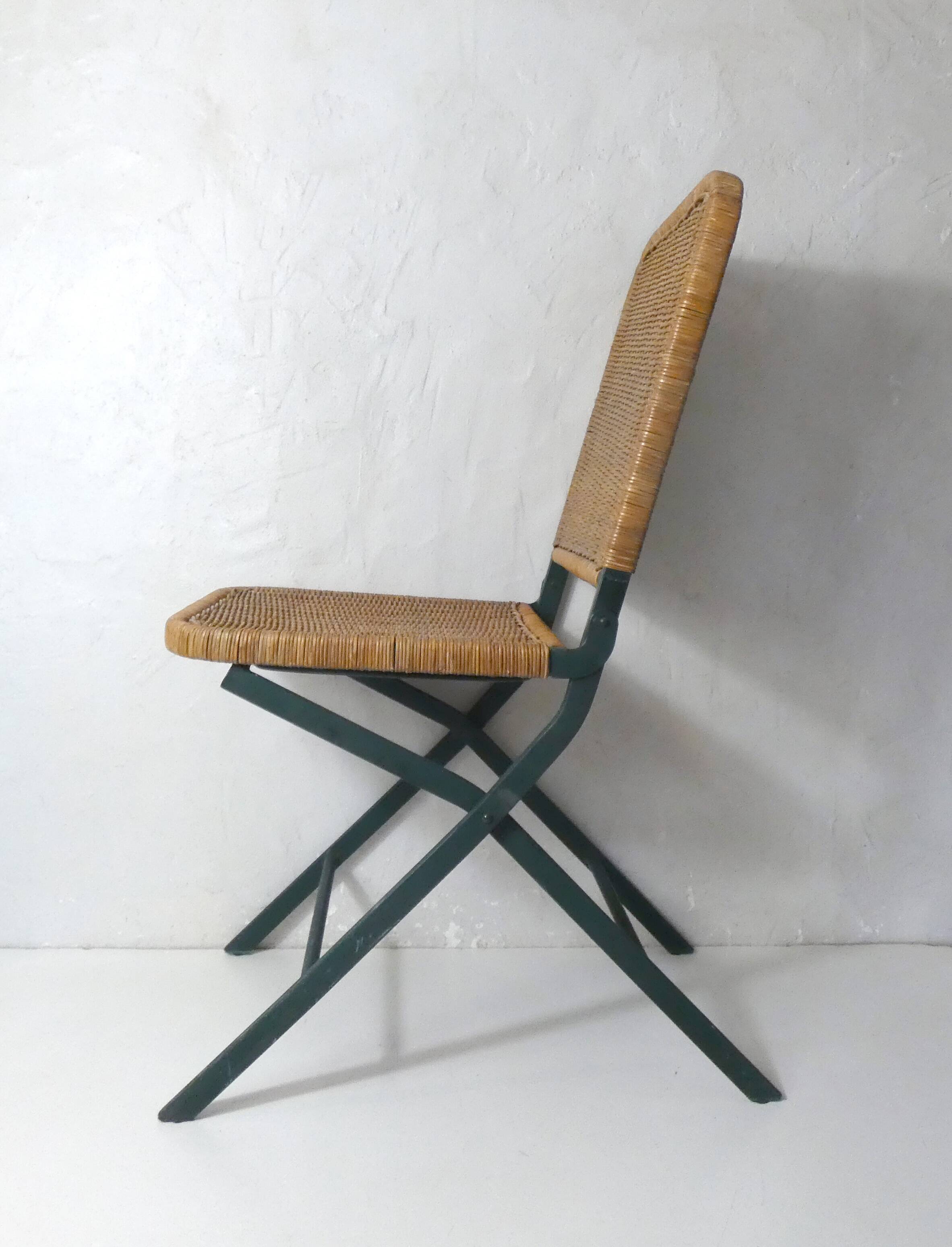 vintage rattan and metal folding chair