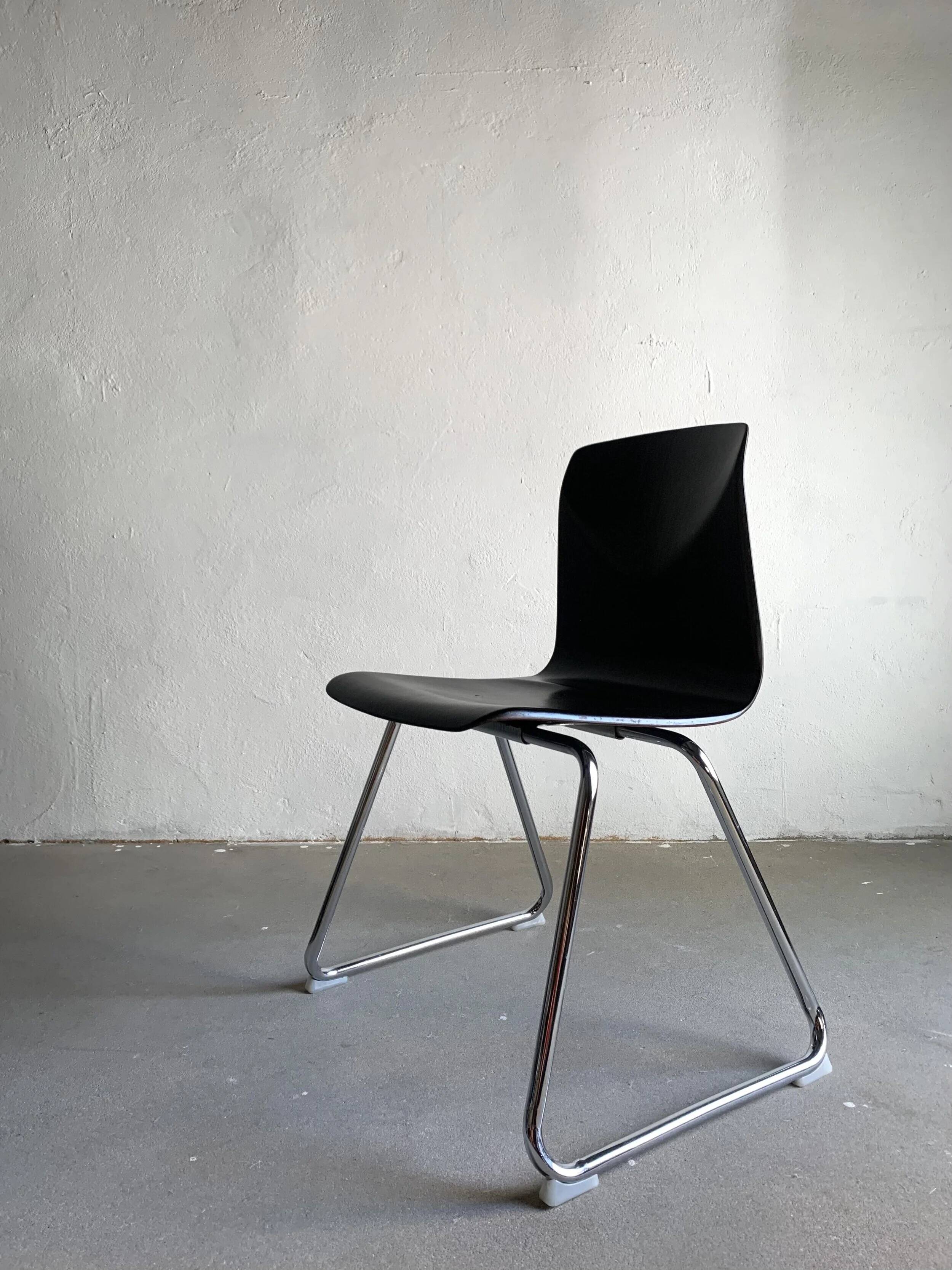 7 chaises de salle à manger empilables en acier tubulaire Pagholtz | Allemagne de l'Ouest | Années 1960