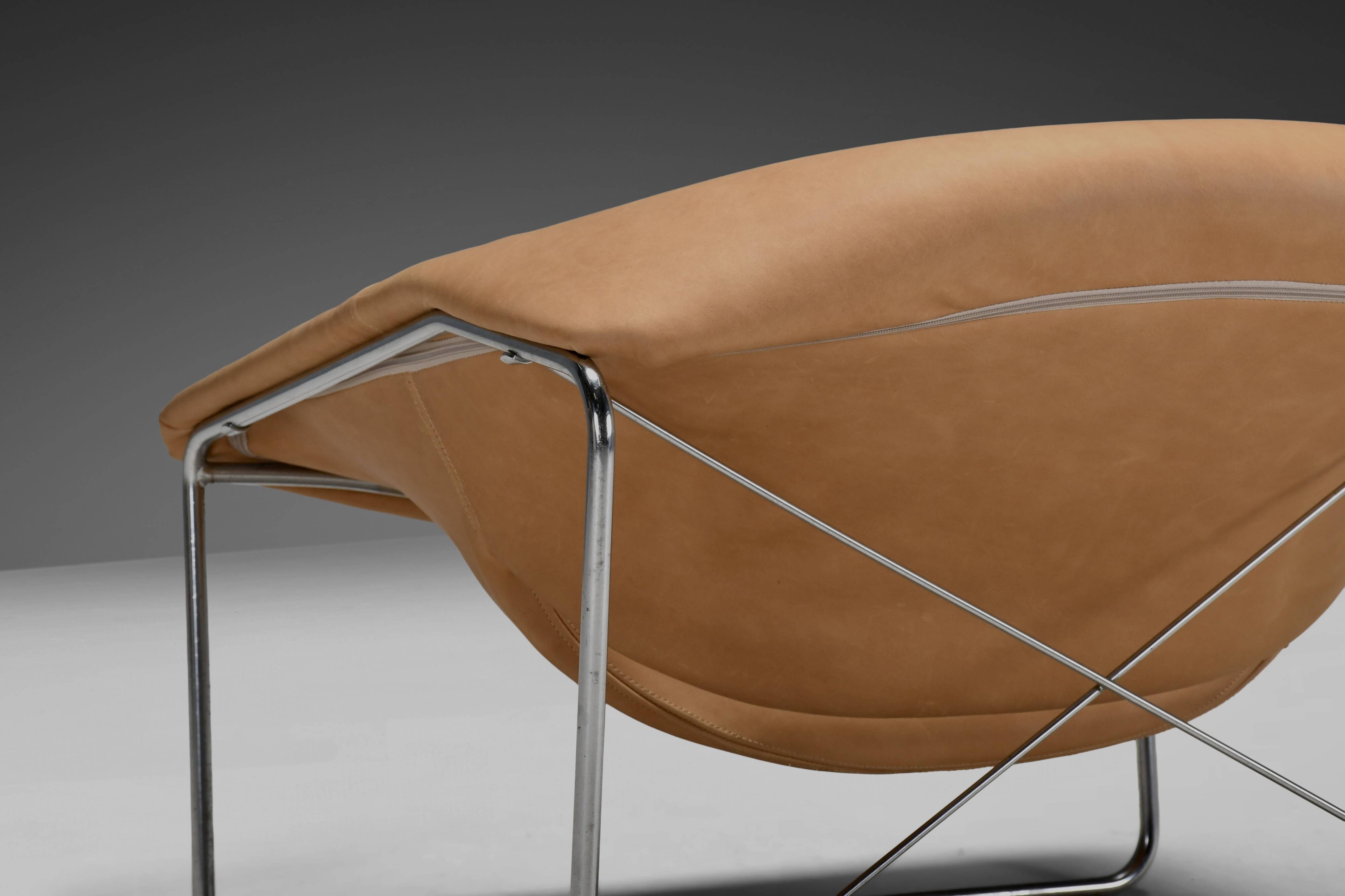 Leather and chrome Olivier Mourgue Cubique chair by Airborne, France 1968