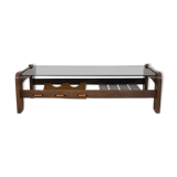 Glass, wenge and leather coffee table, brasil, 1970