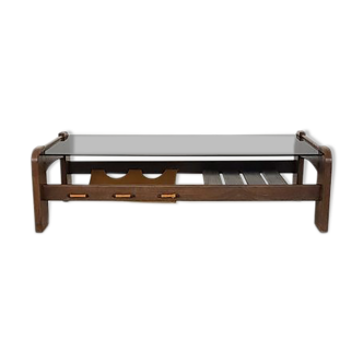 Glass, wenge and leather coffee table, brasil, 1970