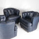 Suite of 3 small armchairs in midnight blue leather with castors