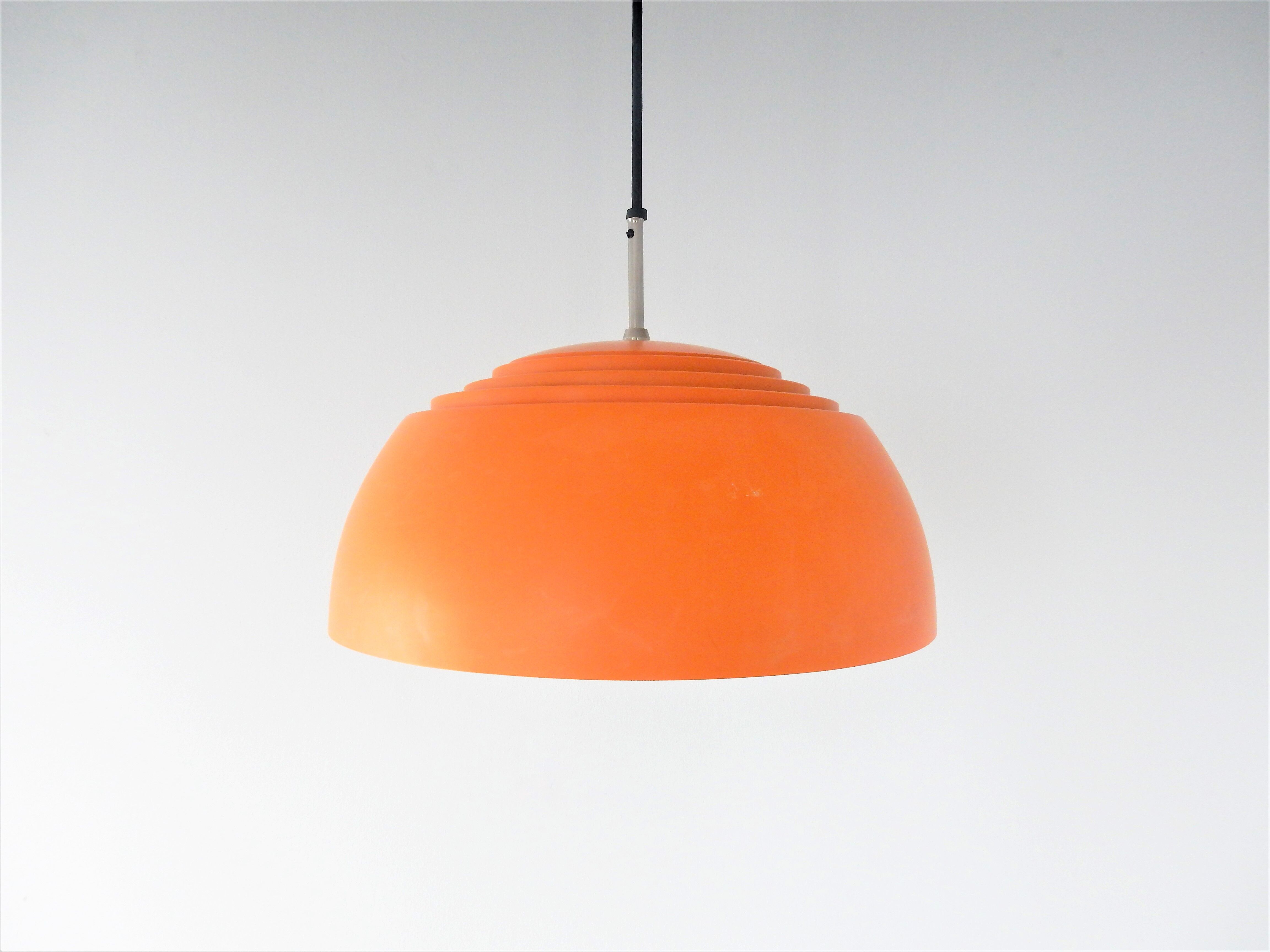 Swedish orange metal and glass pendant lamp by Hans-Agne Jakobsson, 1970s