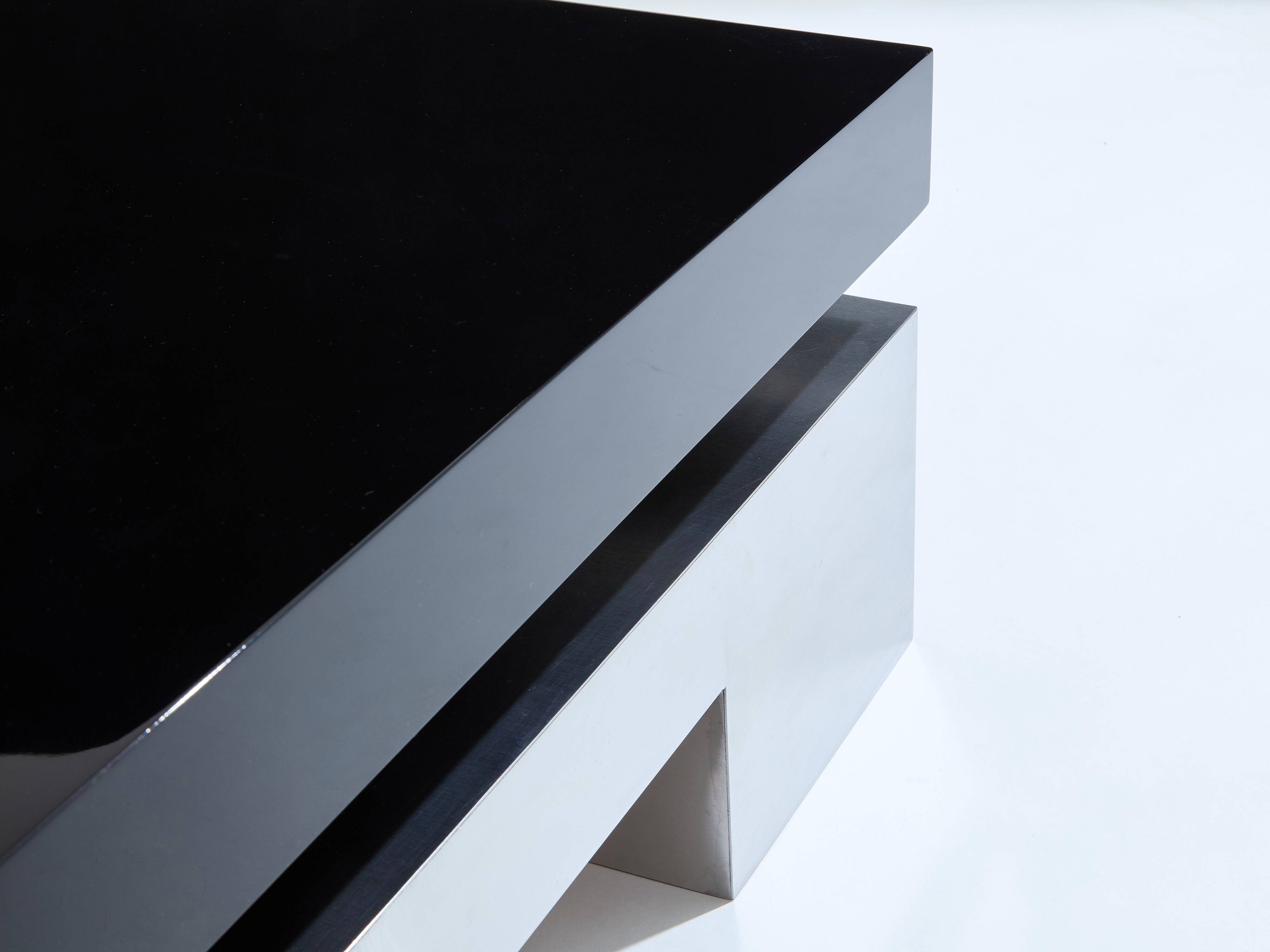Large black lacquered and steel coffee table Nadine Charteret 1972