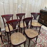 Suite de 4 chaises et deux fauteuils cannés thonet à "palmettes"