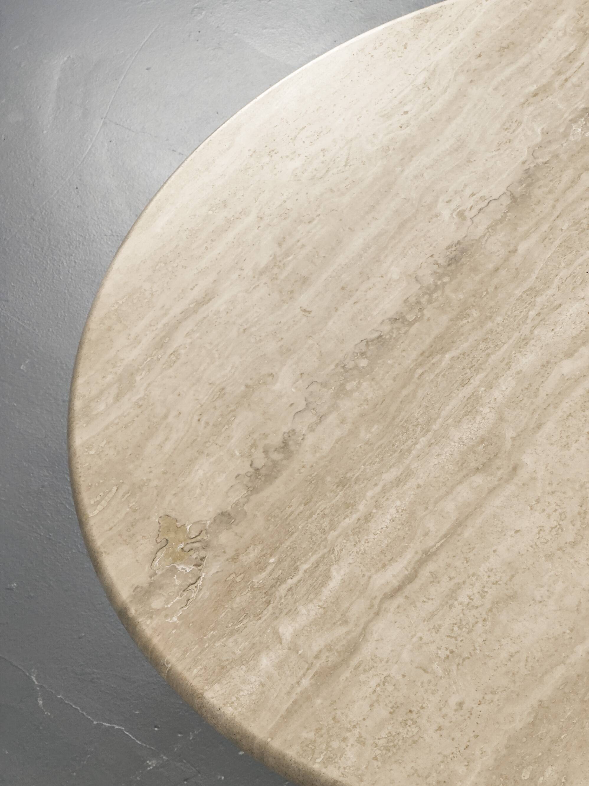 Table basse circulaire vintage en travertin, années 1970