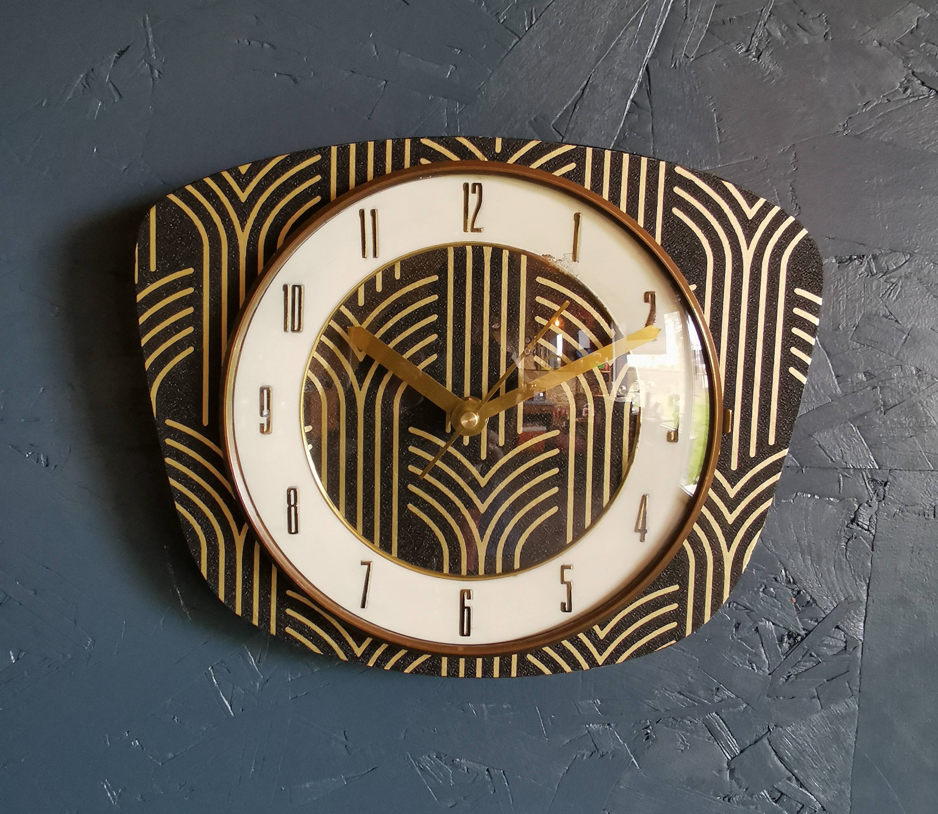 Vintage clock silent rectangular wall clock "Golden Black"