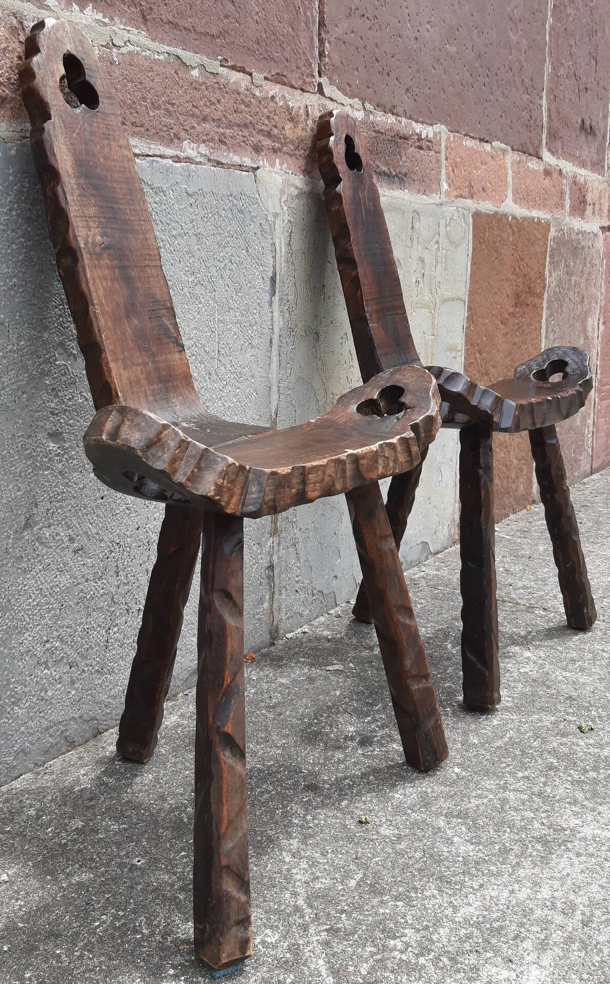Pair of brutalist tripod stools