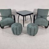 H 269 Lounge Chairs, table and poufs by Jindřich Halabala for Up Zavody, 1940s, Set of 5