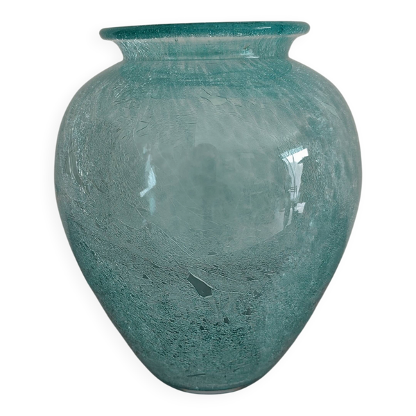 Vase Karcagi Fátyolüveg en verre craquelé turquoise, Hongrie