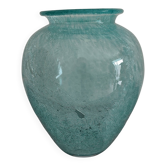 vase Karcagi Fátyolüveg cracked glass turquoise / blue-green water Hungary