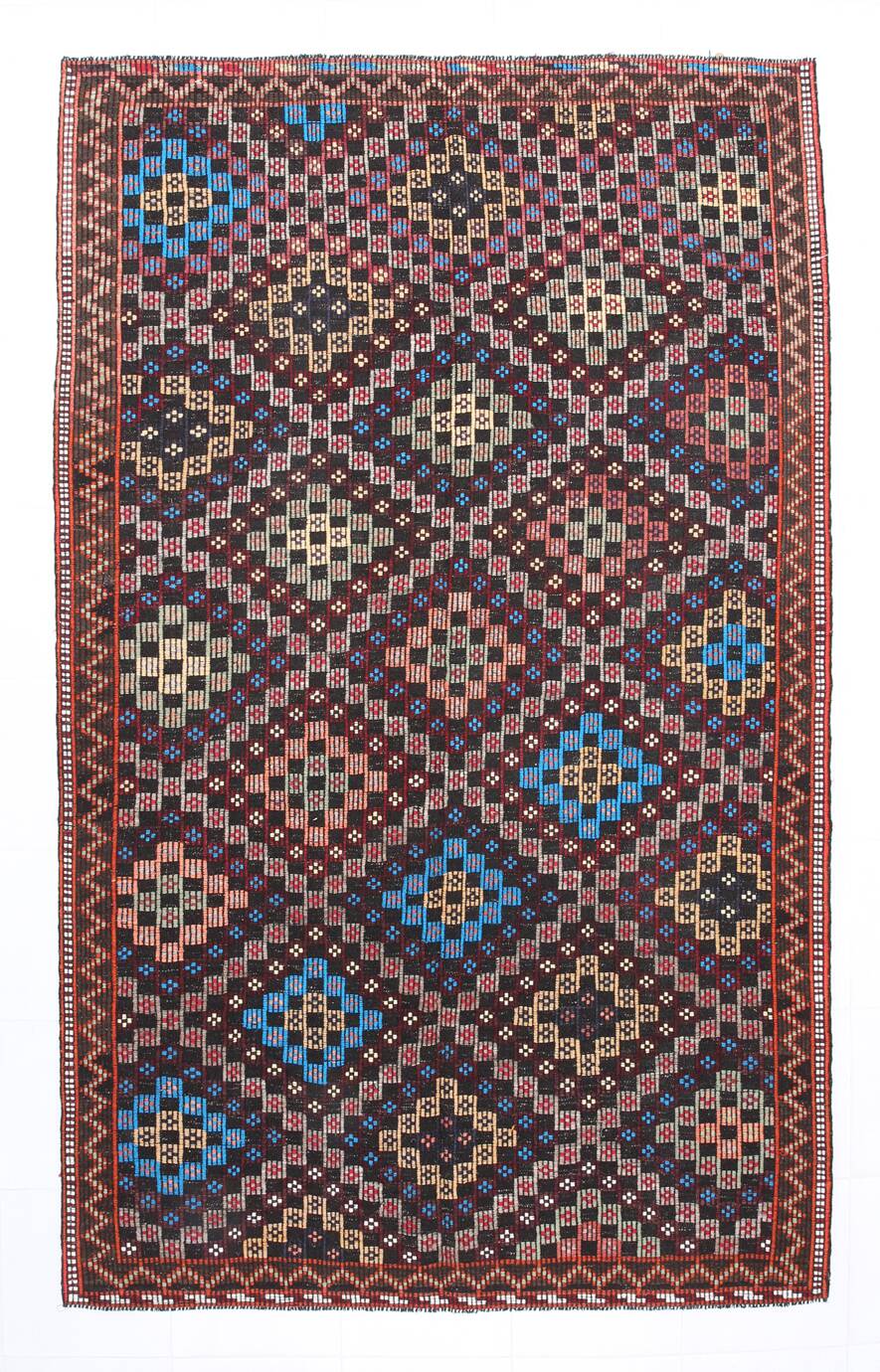 6X10 Bluw & Burgundy Handmade Vintage Kilim Rug, 181x295Cm