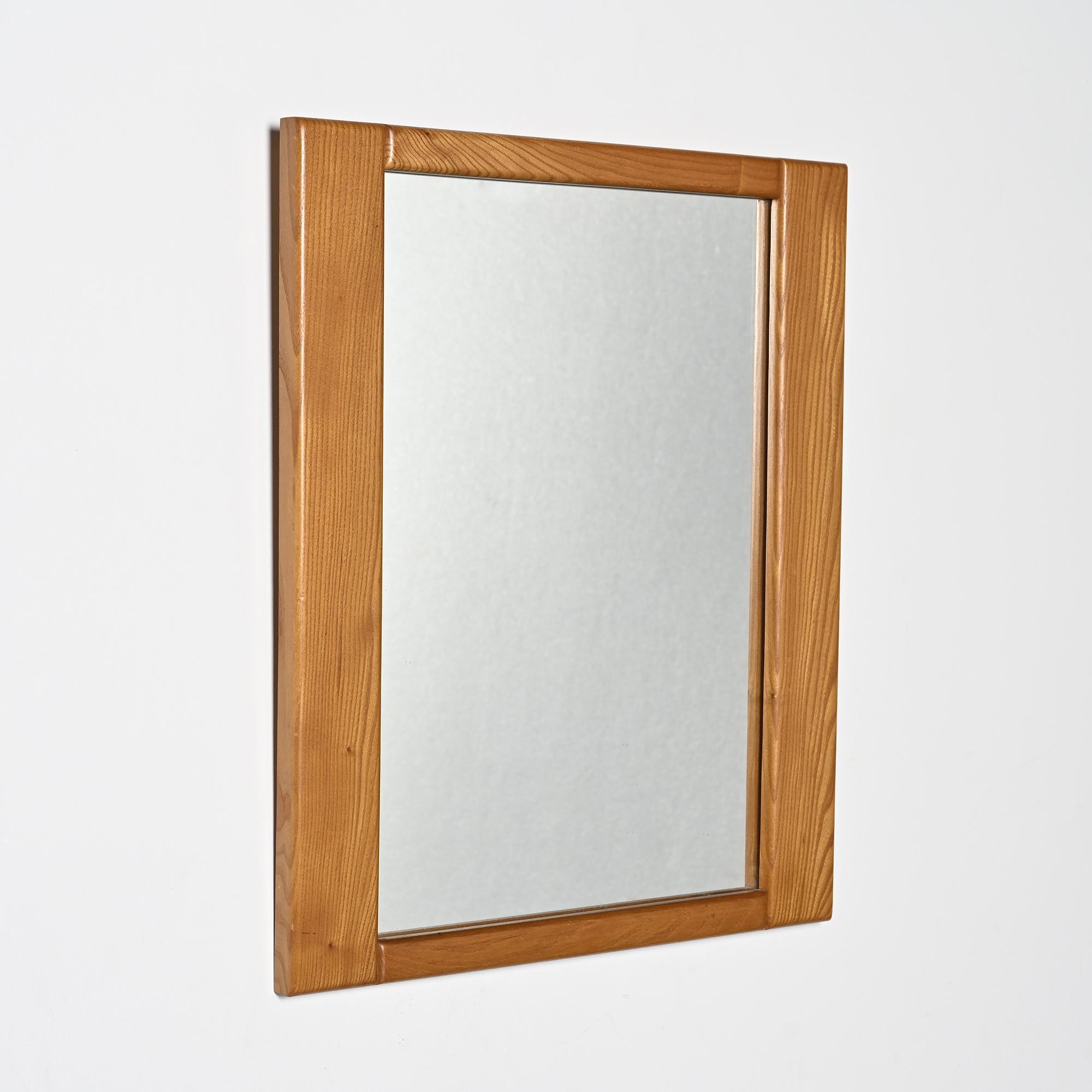 Mirror in elm by Maison Regain, France, circa 1970.