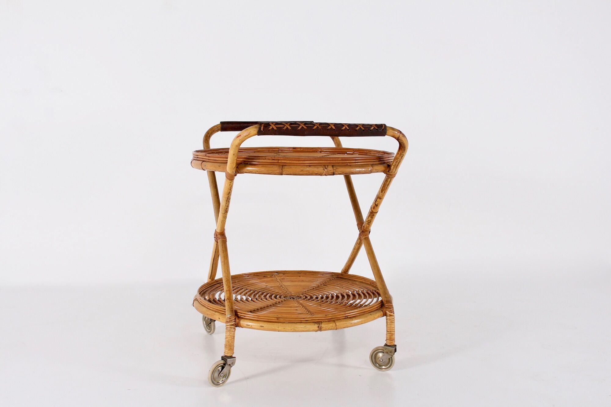 Italian bamboo and leather serving table 1960