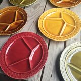 8 old ceramic fondue plates coloured Sarreguemines